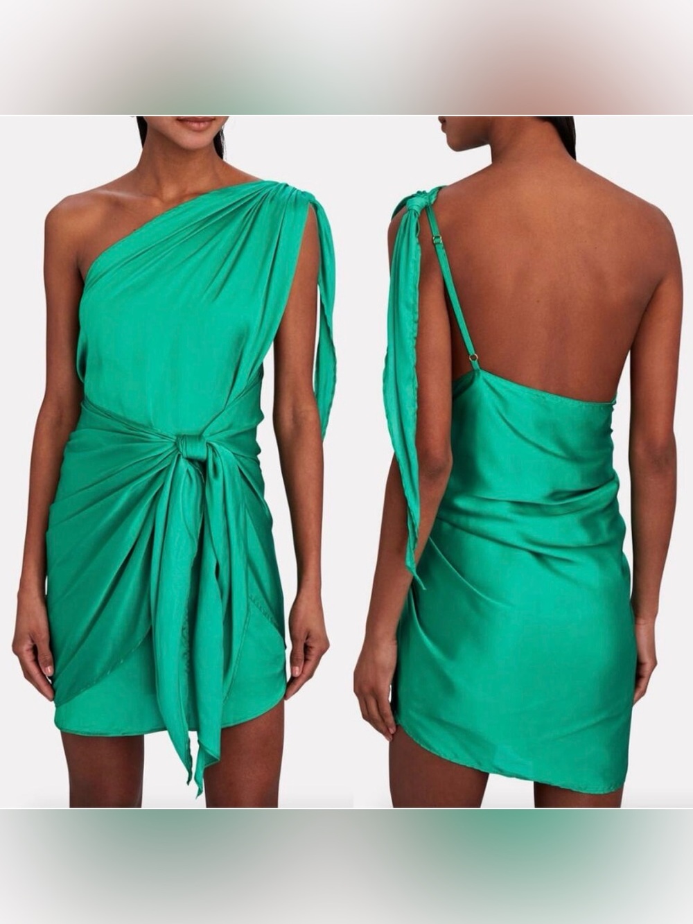 NWT Baobab Collection One-Shoulder Marea Satin Mini Dress in Emerald
